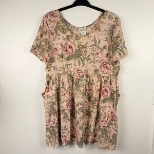 Moda Intl Vintage 90s Floral Babydoll Dress Pink Rayon Pockets Made in USA Large
